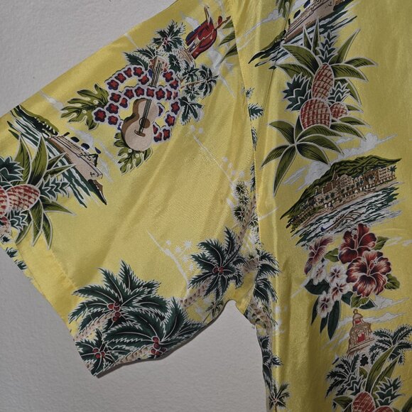 Hawaiian Silk Company Men’s XL Aloha Hawaiian Shirt Yellow Palm Tree Pineapple - Picture 9 of 13